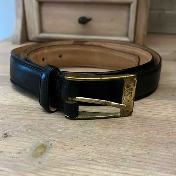 Men’s Leather Belt Italian Full Grain Top & Lining Brass Buckle Size 40 Black - Picture 1 of 7